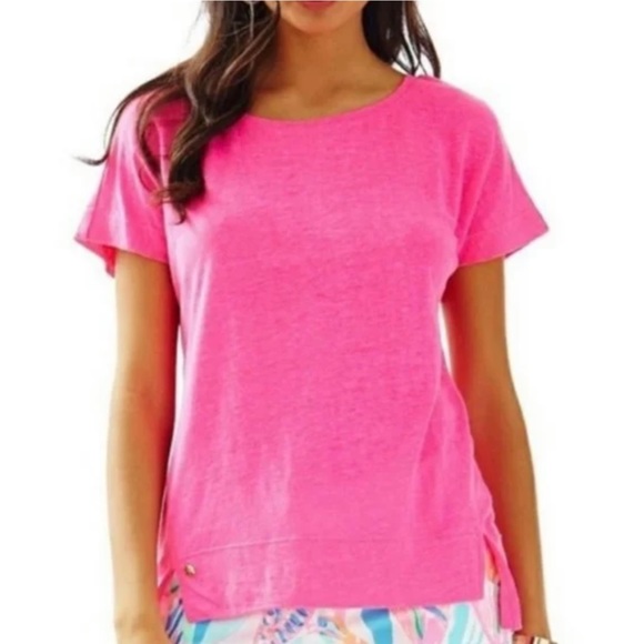 Lilly Pulitzer Kir Royal Pink Short Sleeve Mikaela Top Size Small - Picture 2 of 8
